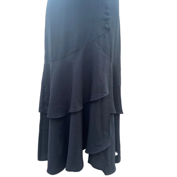 Lulu's Women’s Black Button-Up Short Sleeve Midi Cascading Ruffles Dress Size XS - Picture 9 of 15